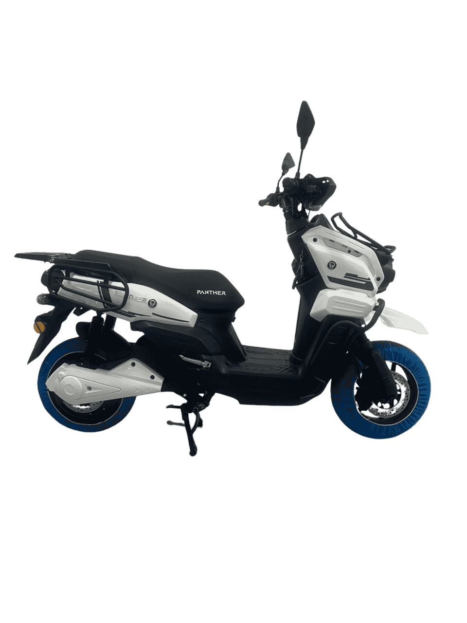 Vista lateral de la moto eléctrica Panther TANK 3000W blanca